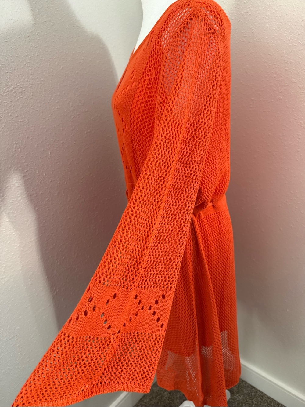 New York & Company Orange Crochet Knit Dress Swim Cover Up Tie Waist Large NWT - Picture 4 of 10